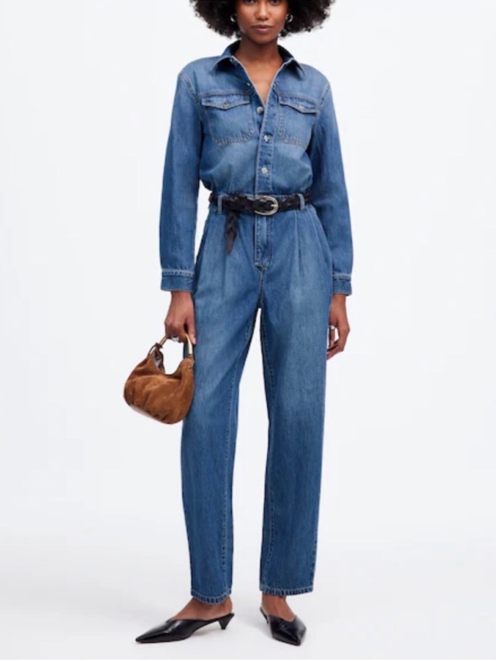 NWOT Madewell Pleated Barrel Leg Jumpsuit in Baywood Wash Airy Denim Edition 8